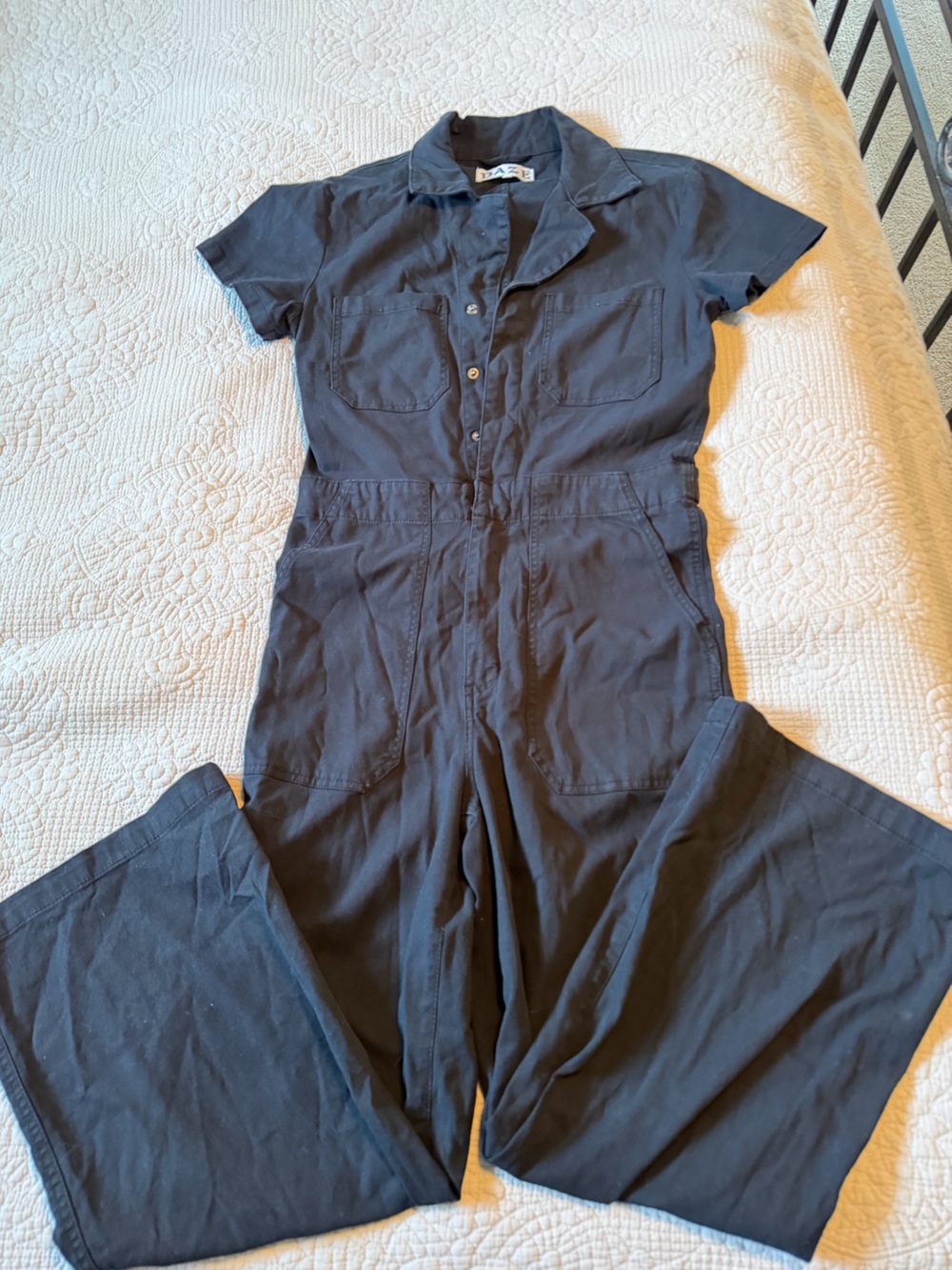 Women’s Black Short-Sleeve Utility Jumpsuit